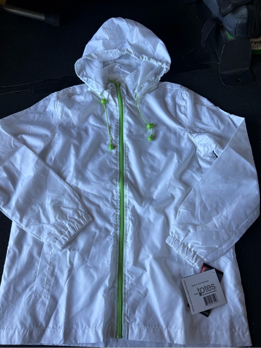 White Hooded Rain Jacket with Lime Trim
